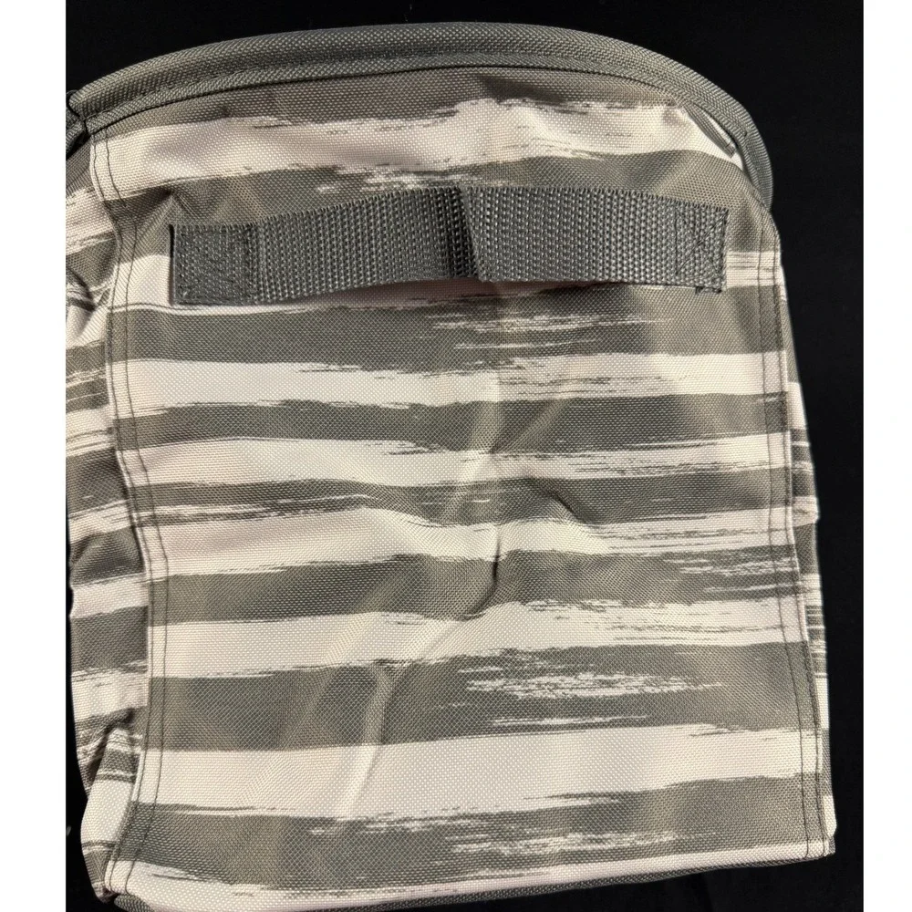 Thirty-One Mini Storage Bin Grey‎ White Brushstroke Stripe Organizer Office Bag